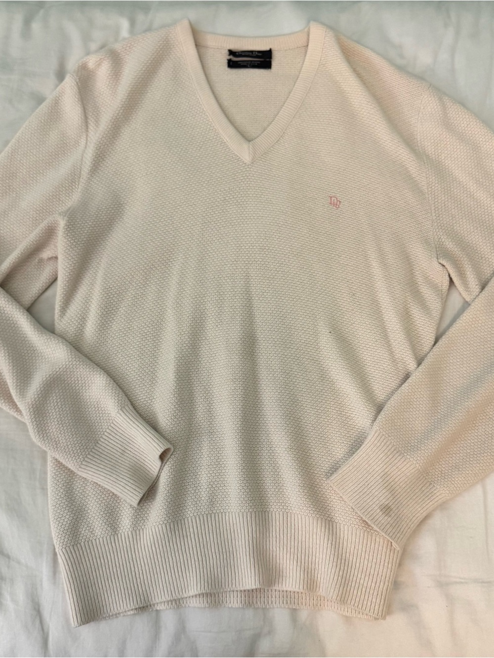 Christian Dior Monsieur cream knit V neck sweater L